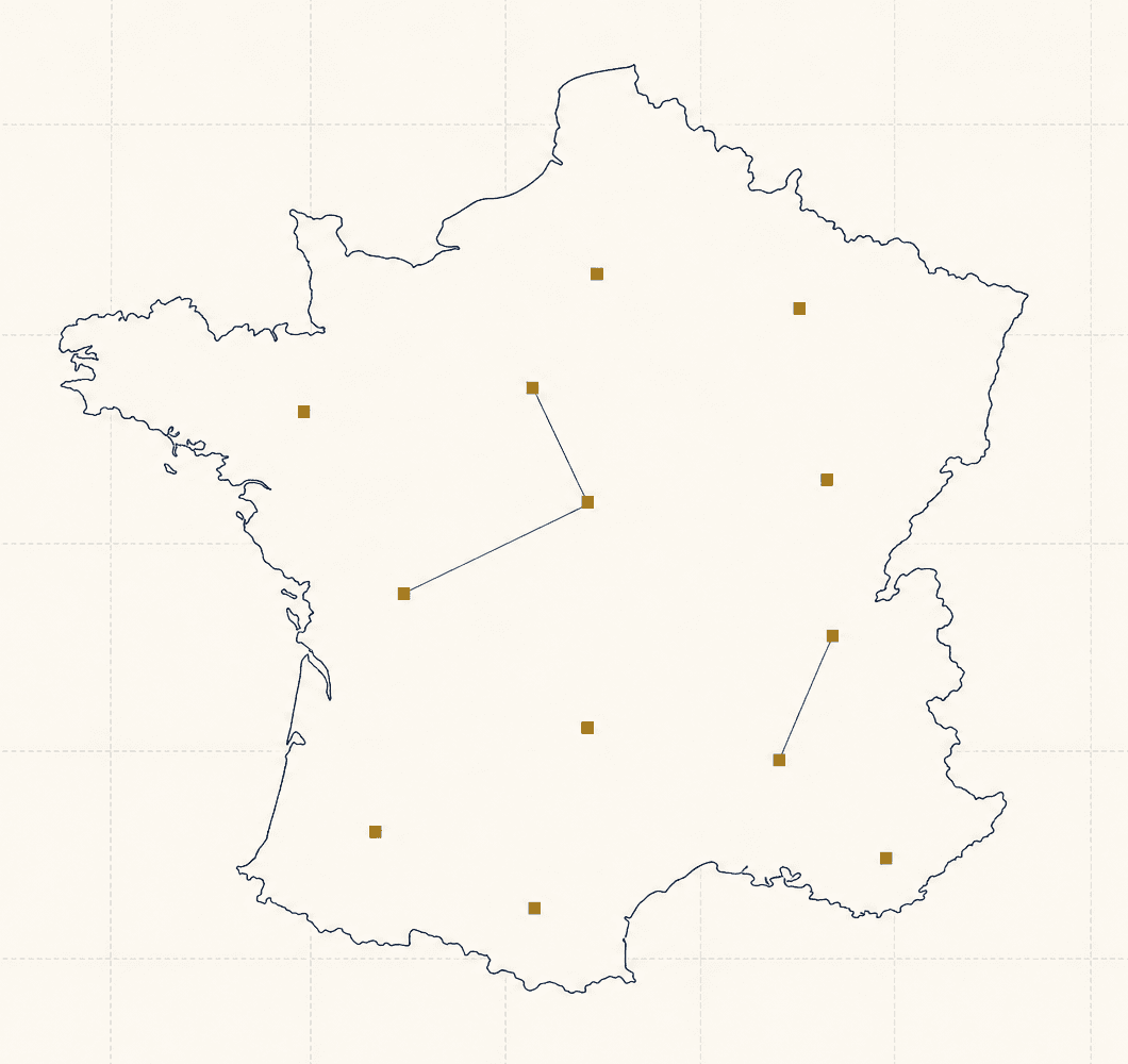 Carte de la France au trait fin, avec quelques repères